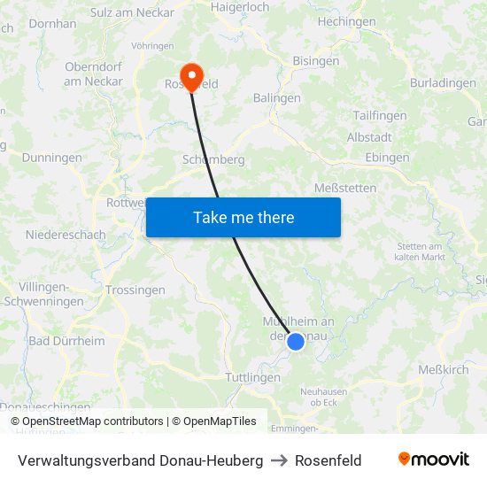 Verwaltungsverband Donau-Heuberg to Rosenfeld map