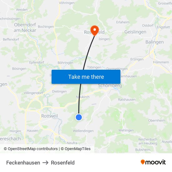 Feckenhausen to Rosenfeld map