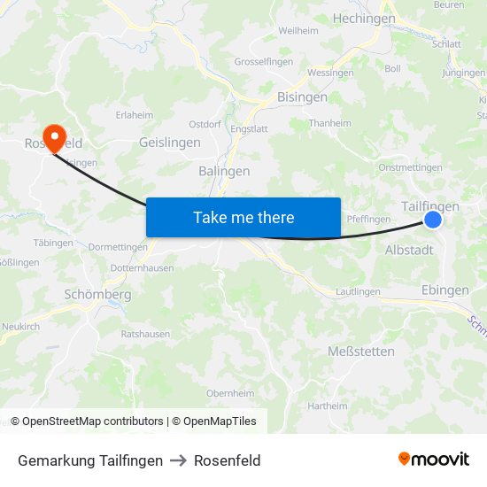 Gemarkung Tailfingen to Rosenfeld map