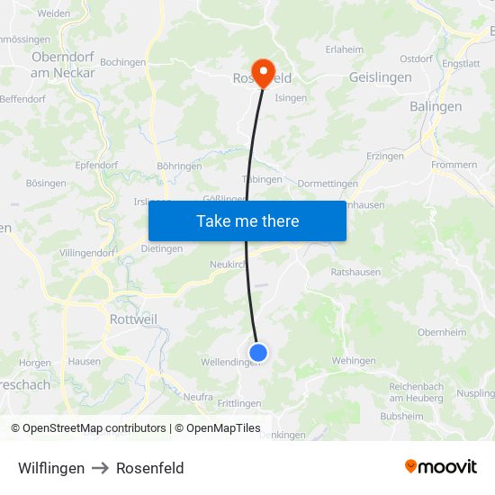 Wilflingen to Rosenfeld map