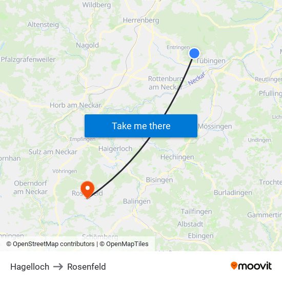 Hagelloch to Rosenfeld map