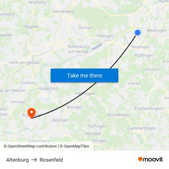 Altenburg to Rosenfeld map