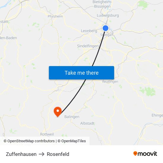 Zuffenhausen to Rosenfeld map