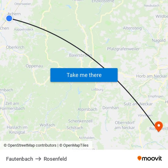 Fautenbach to Rosenfeld map