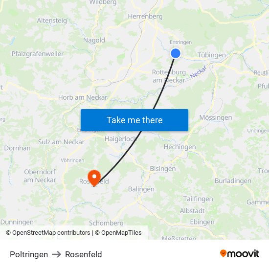 Poltringen to Rosenfeld map