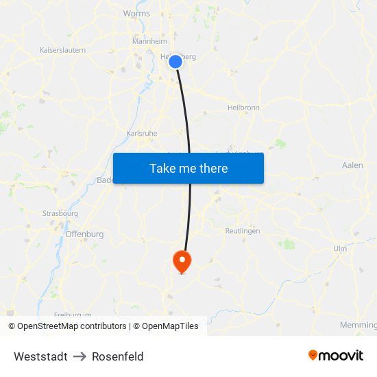 Weststadt to Rosenfeld map