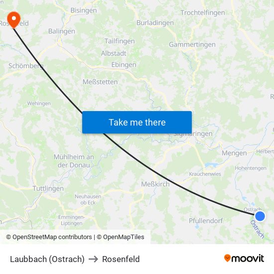 Laubbach (Ostrach) to Rosenfeld map