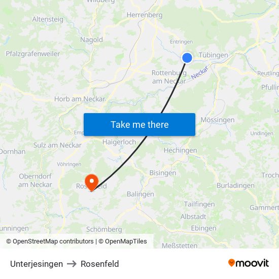 Unterjesingen to Rosenfeld map