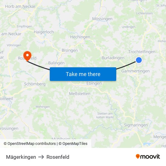 Mägerkingen to Rosenfeld map