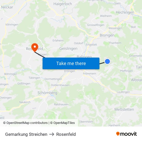 Gemarkung Streichen to Rosenfeld map