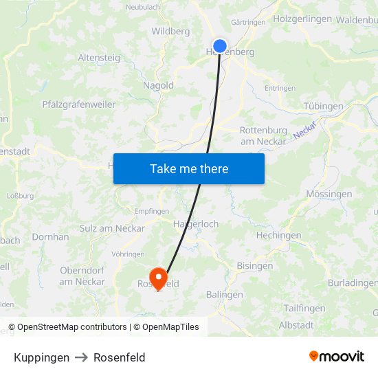 Kuppingen to Rosenfeld map