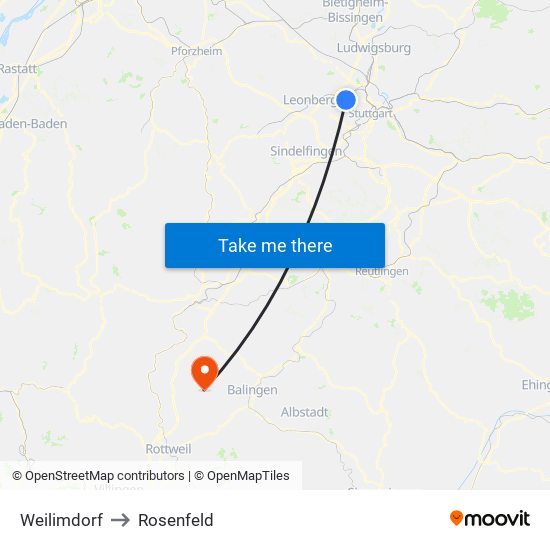 Weilimdorf to Rosenfeld map