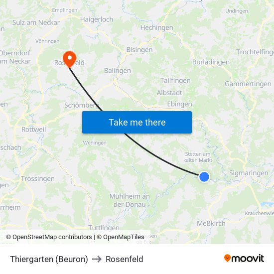 Thiergarten (Beuron) to Rosenfeld map