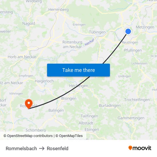 Rommelsbach to Rosenfeld map