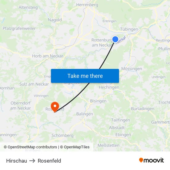 Hirschau to Rosenfeld map