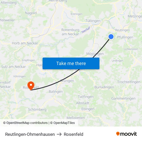 Reutlingen-Ohmenhausen to Rosenfeld map