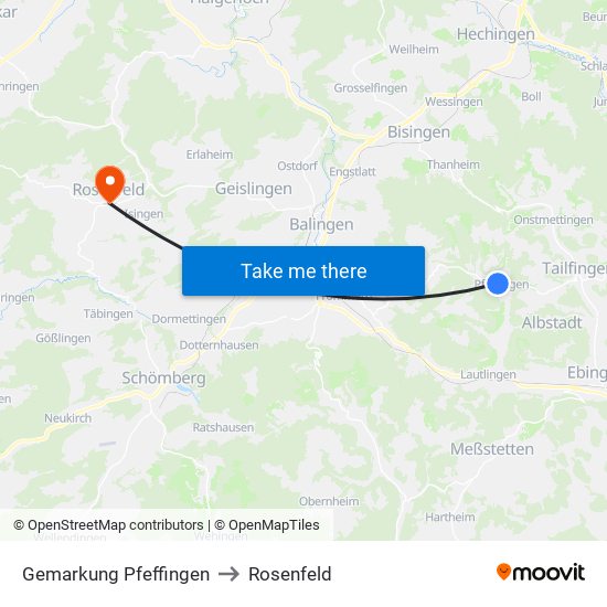 Gemarkung Pfeffingen to Rosenfeld map