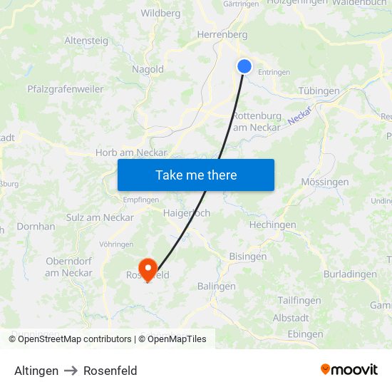 Altingen to Rosenfeld map