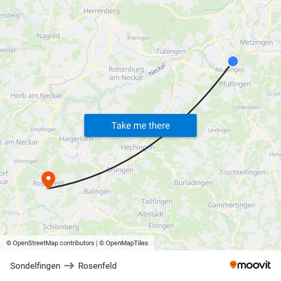 Sondelfingen to Rosenfeld map