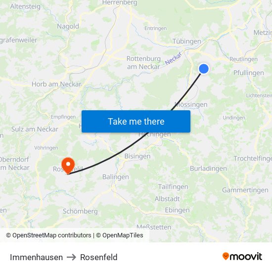 Immenhausen to Rosenfeld map