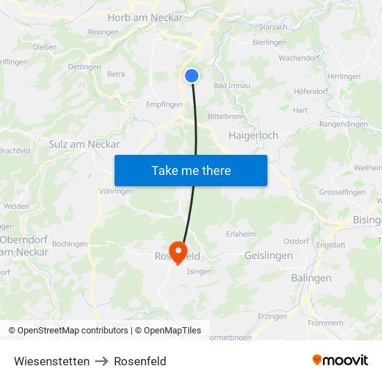 Wiesenstetten to Rosenfeld map