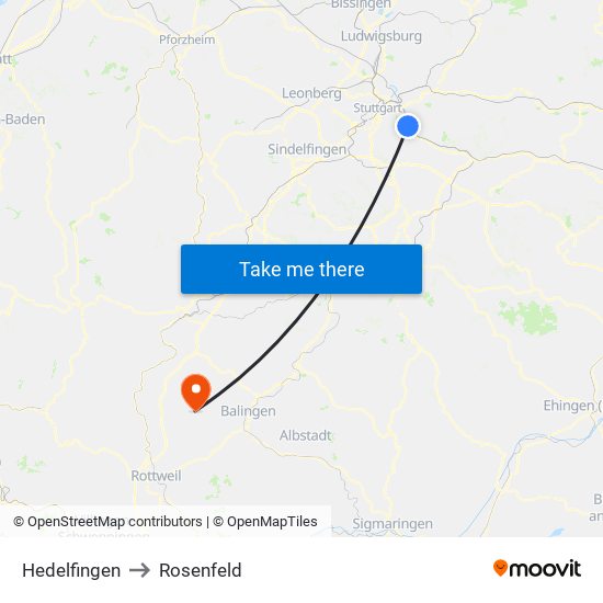 Hedelfingen to Rosenfeld map