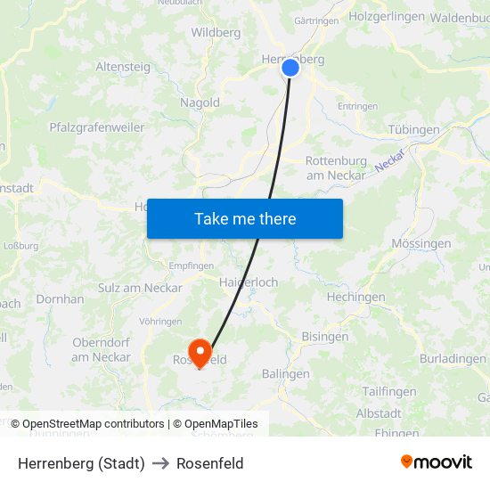 Herrenberg (Stadt) to Rosenfeld map