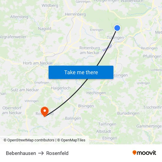 Bebenhausen to Rosenfeld map