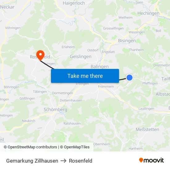 Gemarkung Zillhausen to Rosenfeld map