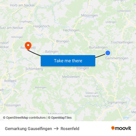 Gemarkung Gauselfingen to Rosenfeld map