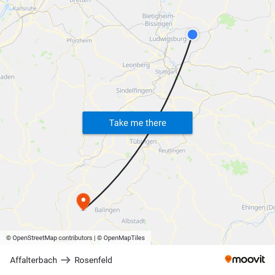 Affalterbach to Rosenfeld map