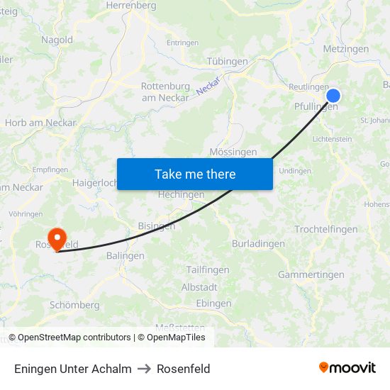 Eningen Unter Achalm to Rosenfeld map