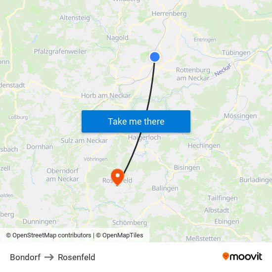 Bondorf to Rosenfeld map