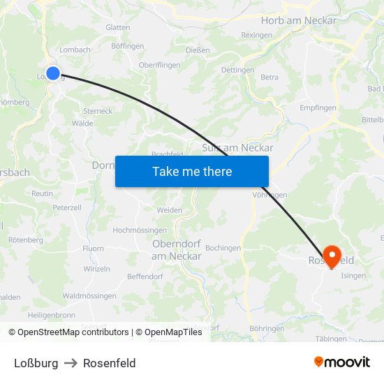 Loßburg to Rosenfeld map