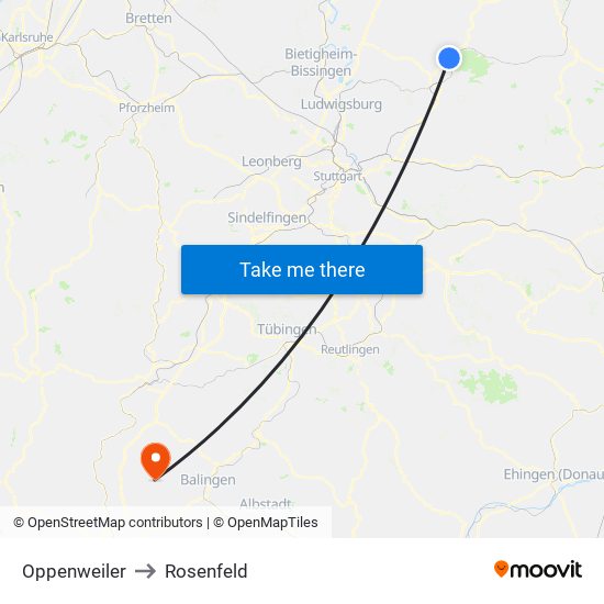 Oppenweiler to Rosenfeld map