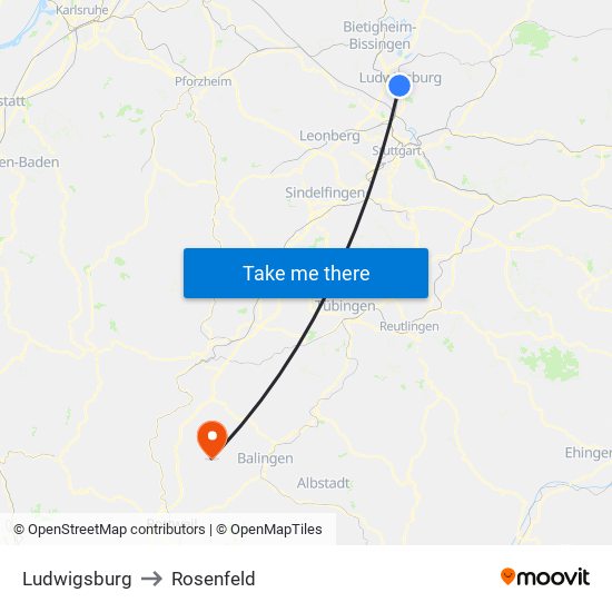 Ludwigsburg to Rosenfeld map