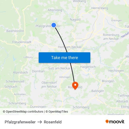 Pfalzgrafenweiler to Rosenfeld map