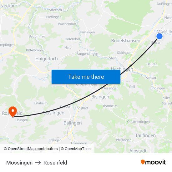 Mössingen to Rosenfeld map