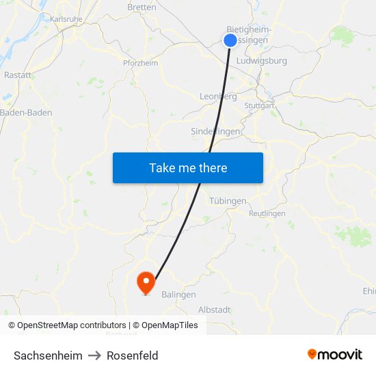 Sachsenheim to Rosenfeld map