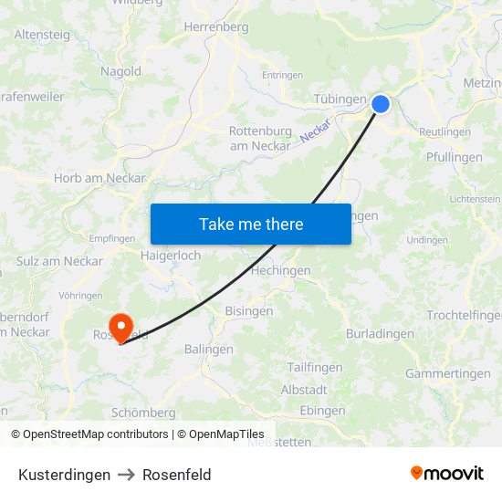 Kusterdingen to Rosenfeld map