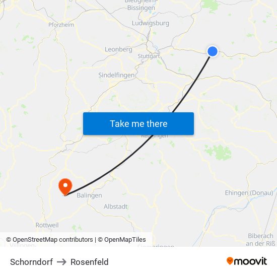 Schorndorf to Rosenfeld map