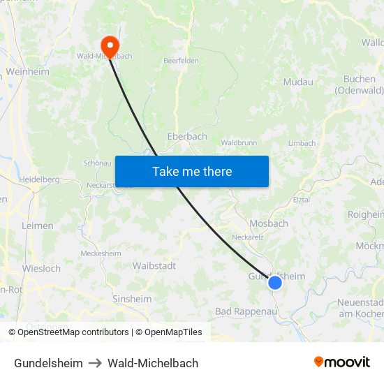 Gundelsheim to Wald-Michelbach map