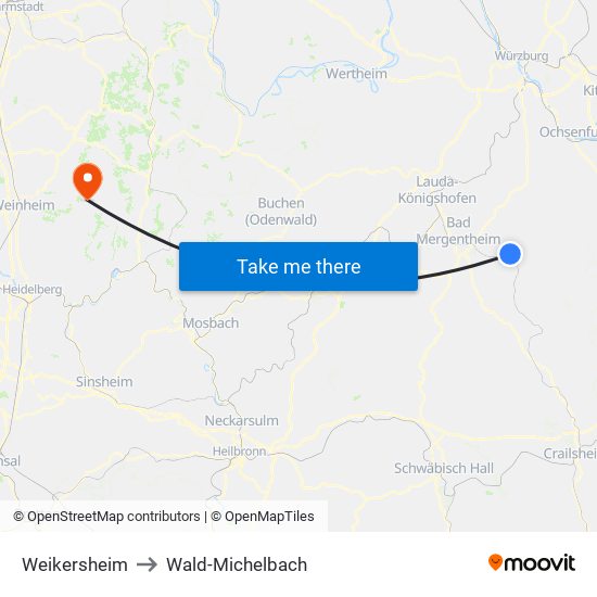 Weikersheim to Wald-Michelbach map
