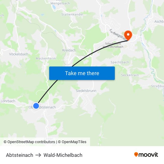 Abtsteinach to Wald-Michelbach map