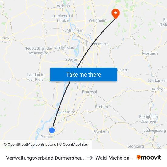 Verwaltungsverband Durmersheim to Wald-Michelbach map