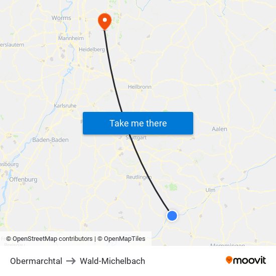 Obermarchtal to Wald-Michelbach map