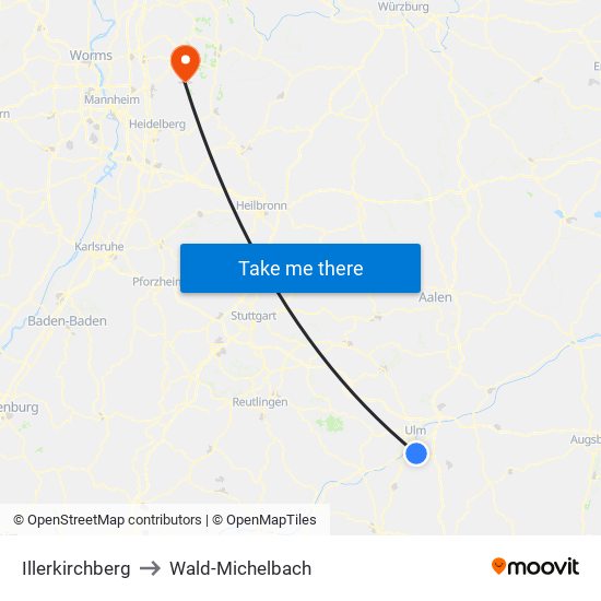 Illerkirchberg to Wald-Michelbach map