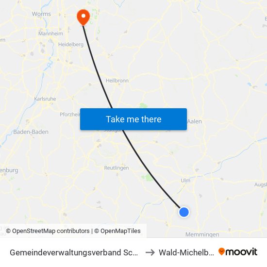 Gemeindeverwaltungsverband Schwendi to Wald-Michelbach map