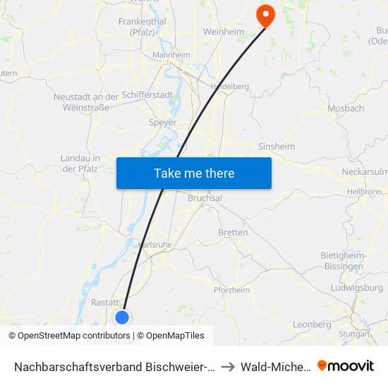 Nachbarschaftsverband Bischweier-Kuppenheim to Wald-Michelbach map