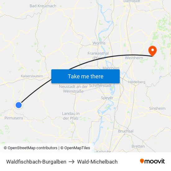 Waldfischbach-Burgalben to Wald-Michelbach map